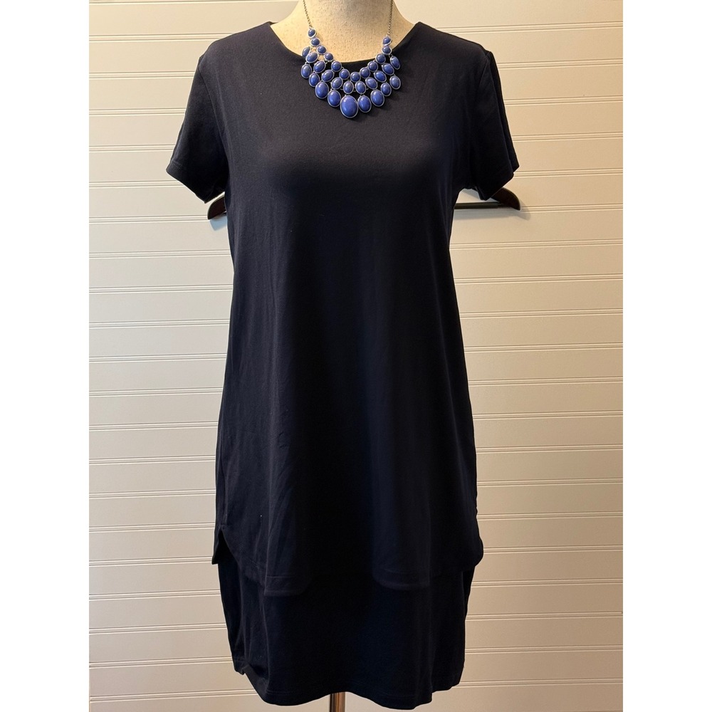 Susana Monaco Black Double Layer Tiered Mini Dress Short Sleeve Crew Neck
